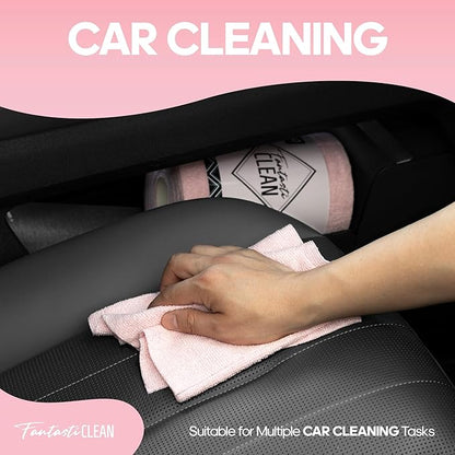 Fantasticlean Microfiber Cleaning Cloth Roll 2 Rolls 120 Pack, Tear Away Paperless Towels, 8" x 8", Reusable Washable Rags, Home Kitchen, Pet, Office, Indoor Outdoor, Portable (Pink and Light-Purple)