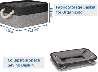 Temary Fabric Storage Baskets 6 Pcs Small Cloth Basket for Shelves Collapsible Decorative Storage Organizer Small Canvas Storage Bins with Handles (Black,11.8L x 7.9W x 5.3H inches)