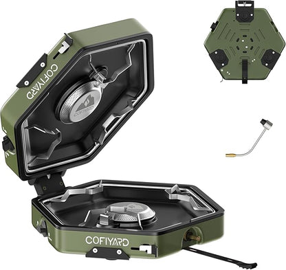 Propane 2-Burner Camping Stove with Carrying Bag and Gas Stove Pressure Regulator, Camping Essentials Folding Camp Stove with Flick-Style Ignition for Backpacking, Outdoor Cooking, Tailgating