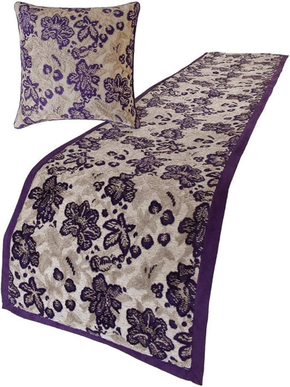 The HomeCentric King/Queen/Twin Purple Designer Twin 53"x18" Bed Runner with Pillow Cover, Floral, Velvet Bed Scarf on Velvet Fabric - Plum Petal