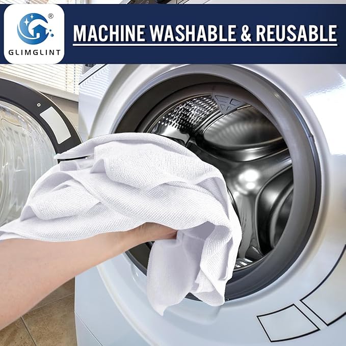 GLIMGLINT White Microfiber Cleaning Cloth, 150 Pack Microfiber Towels for Cars, Lint Free, Scratch-Free, Highly Absorbent, Reusable Cleaning Rags for Car, Household, Shop Towels 14"X12"