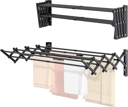 APEXCHASER Clothes Drying Rack Wall Mount, Laundry Drying Rack, Accordion Collapsible Clothes Airer, Towel Racks for Bathroom Balcony Laundry Room Wall Mounted, Drying Rack for Clothing, Black