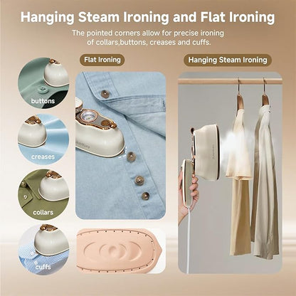 Travel Steamer for Clothes,1200W Portable Handheld Mini Garment Steamers,Steamer ＆ Iron 2 In 1,Large Ceramic Heat Panel,200ml Water Tank,20s Heat Up,Beige,110V-120V