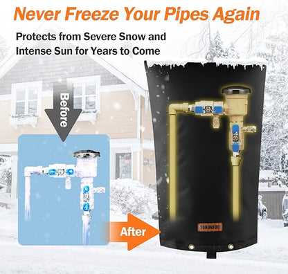 Backflow Preventer Pipe Insulation Cover (5°F) - Irrigation Sprinkler Valve Insulated Pouch - Water Well Pump Cover - Sturdy 5 Layers for Winter Freeze Protection, 16" W x 34" H, Black