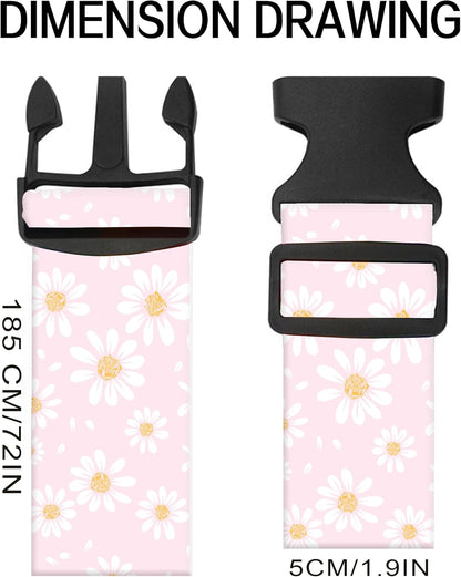 Luggage Straps for Suitcases, Adjustable Travel Belt, Durable Wide Luggage Strap, Cute Suitcase Strap Identifiers with Buckle, Bag Straps for Luggage, Cute Pink Daisy