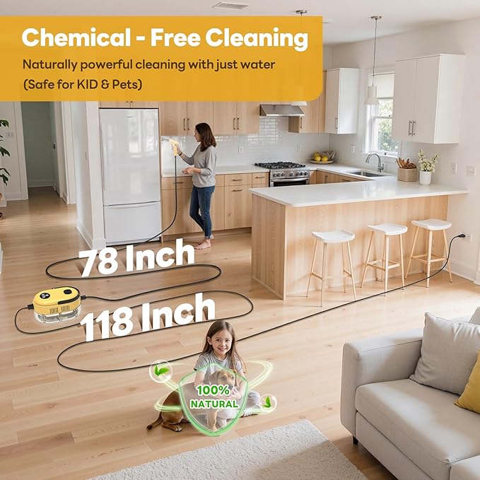 Handheld Steam Cleaner, 10s Fast Handheld Heating Steamer for Cleaning 15-in-1 High Pressure Steam Cleaner for Home & Kitchen, Grease, Grout, Tile,Floor,Couch and Car