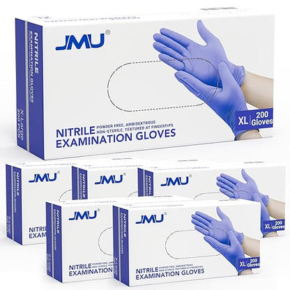 JMU Nitrile Exam Gloves XL Case of 1200, 3.5 Mil, Disposable Gloves Latex Free, Medical & Home Cleaning Gloves