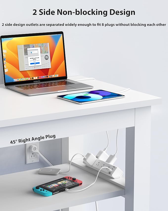 40W Fast Charging Station,Desk Clamp Power Strip 20W USB C,8 Outlets,8 USB Ports,4 USB C 4 USB A,Nightstand Edge Mount Surge Protector, 14AWG Cord, Fits 1.9" Tabletop Edge for Office,Home Furniture