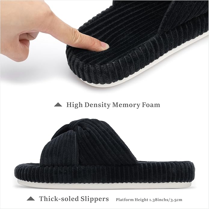 Chantomoo Slippers for Women Memory Foam House Bedroom Corduroy Bow Crossbands Slide Slipper Shoes Comfy Trendy Gift Slippers