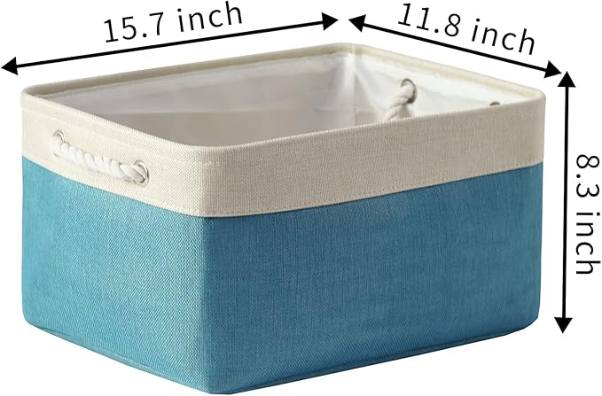 TcaFmac Storage Basket for Organizing - Large 4 Pack Fabric Storage Bins Baskets for Shelves with Ropes, Collapsible Storage Cubes for Closet Toy (White & Green16x12x8 inch)