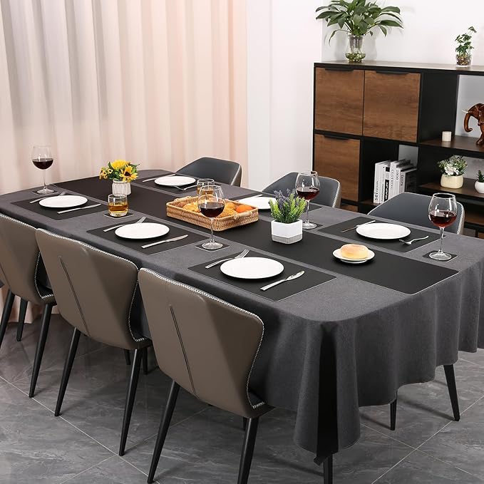 Table Runners 94 Inches Long, Dual-Sided Faux Leather Farmhouse Table Runner Waterproof Heatproof Non-Slip for Living Room Party Home Decor Holiday Decorations(Black, 15 x94 Inch)