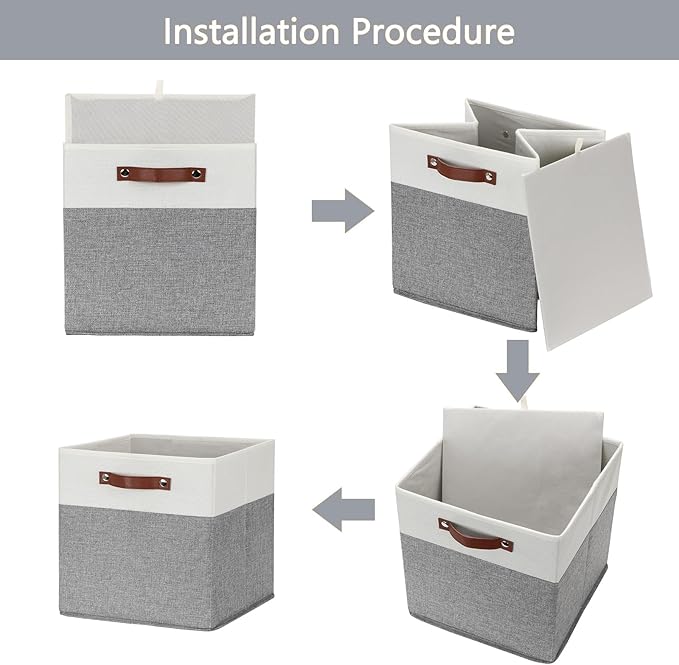 HNZIGE Foldable Storage Bins 13x13 Storage Cubes Set of 4 Fabric Linen Storage Baskets for Shelves Drawer with Handles Organizer for Shelves Toy Nursery Closet Bedroom