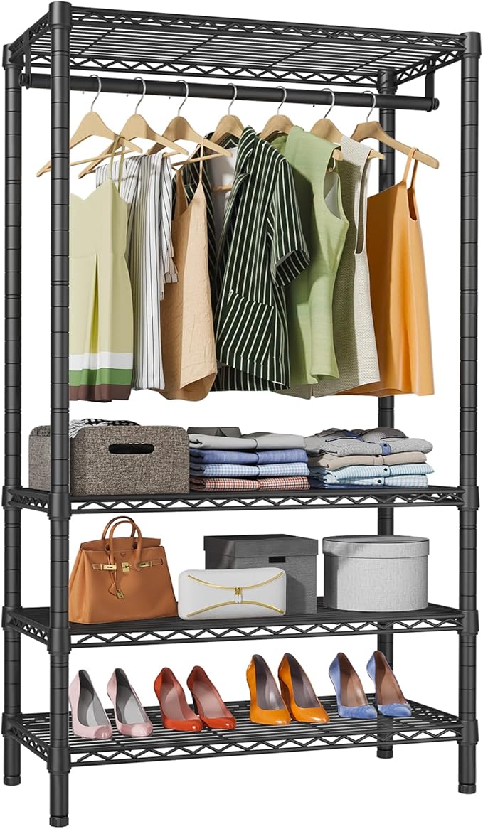 VIPEK V1 Wire Garment Rack 4 Tiers Heavy Duty Clothes Racks for Hanging Clothes Large Clothing Rack Freestanding Closet with Hanging Rod, 35.4'' L X 15.7'' W X 70.9'' H, Max Load 500LBS, Black