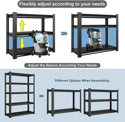 78" H Garage Shelving Heavy Duty，2800LBS Loads Adjustable Garage Storage Shelves,5-Tier Metal Storage Racks and Shelving Units, Utility Rack Shelves,48”W x 18”D x 78”H,Black