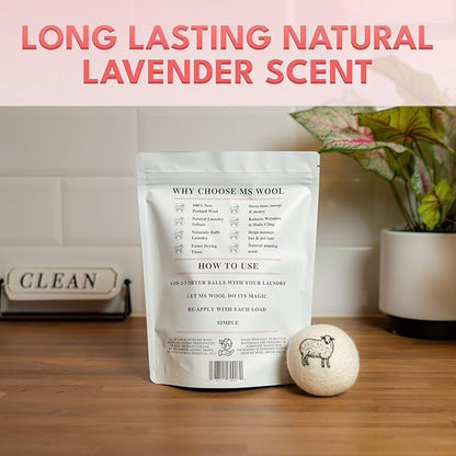 Lavender Scented Wool Dryer Balls – 4 XL Pack – Natural Fabric Softener, Reusable, Reduces Static, Reduces Wrinkles & Shortens Drying Time, Made W/Essential Oil, 100% Pure Wool
