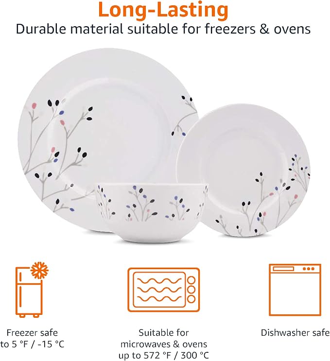 Amazon Basics 18-Piece Complete Kitchen Dinnerware Set, Microwave and