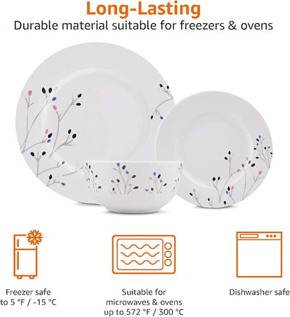 Amazon Basics 18-Piece Complete Kitchen Dinnerware Set, Microwave and