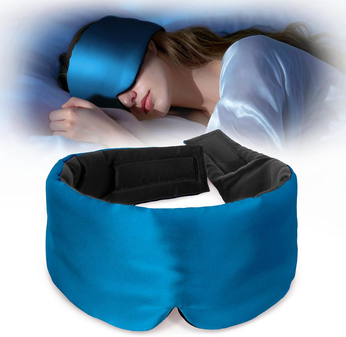 LULUSILK Reversible Mulberry Silk Sleep Mask for Women and Men, Adjustable Real Silk Eye Mask for Sleeping, Peacock Blue and Black, Pack of 1