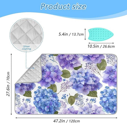 Purple Hydrangea Herb Ironing Mat for Table top Portable Ironing Pad Blanket for Washer Dryer Countertop Travel