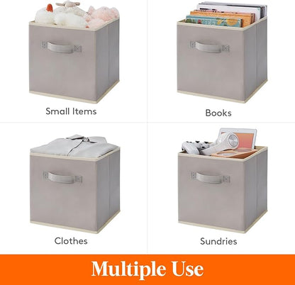 Lifewit 12 Packs Storage Cubes, 11 Inch Cube Storage Bins, Foldable Decorative Fabric Storage Baskets for Organizing Home Organizers with Handles for Shelves, Closet, Light Gray