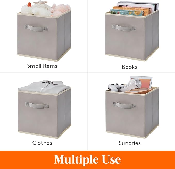 Lifewit 13 Inch Cube Storage Bins, 12 Packs Storage Cubes Foldable Decorative Fabric Storage Baskets for Organizing Home Organizers with Handles for Shelves, Closet, Light Gray, Large