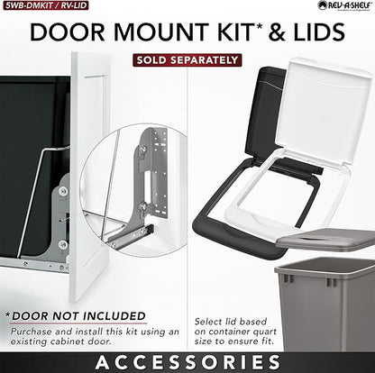 Rev-A-Shelf Pullout Trash Can for Kitchen Cabinets 35 Qt Garbage Waste Recycling Bin with Full Extension Slides, Orion Gray, RV-12KD-13C-S