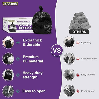 35-40 Gallon Black Trash Bags 120 Count - 35" x 40" Large Garbage Bags, 30+ Gallon Strong Trash Can Liners for Home, Commercial Use,Yard Waste, Bulk