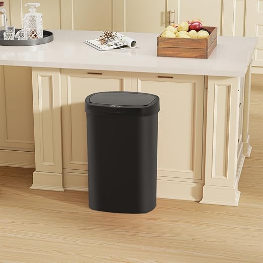 Automatic Motion Sensor Bathroom Trash Can with Lid, 13 Gallon Touchless Trash Bin, Smart Dog Proof Garbage Can, Touch Free Waste Basket for Toilet, Office, Bedroom,Black