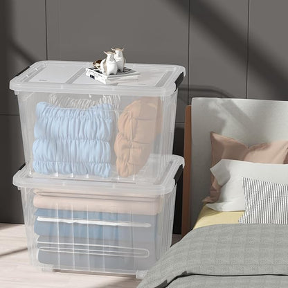 70 Quart Large Clear Storage Bins, Plastic Storage Box with Lids and Wheels, 4 Packs