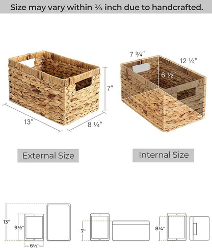 StorageWorks Wicker Basket, Baskets for Organizing, Storage Basket with Built-in Handles, Water Hyacinth Shelves (Medium 2-Pack, Natural Hyacinth)