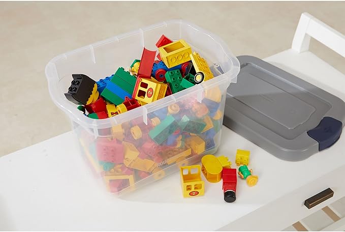 Rubbermaid Roughneck Clear 19Qt/ 4.75 Gal Storage Containers, Pack of 6, with Snap-Fit Grey Lids, Visible Base, Sturdy and Stackable, Great for Storage and Organization