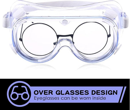 Yunsailing Protective Safety Goggles Lab Over Glasses Clear Anti Fog Eye Protection Goggles for Men Women