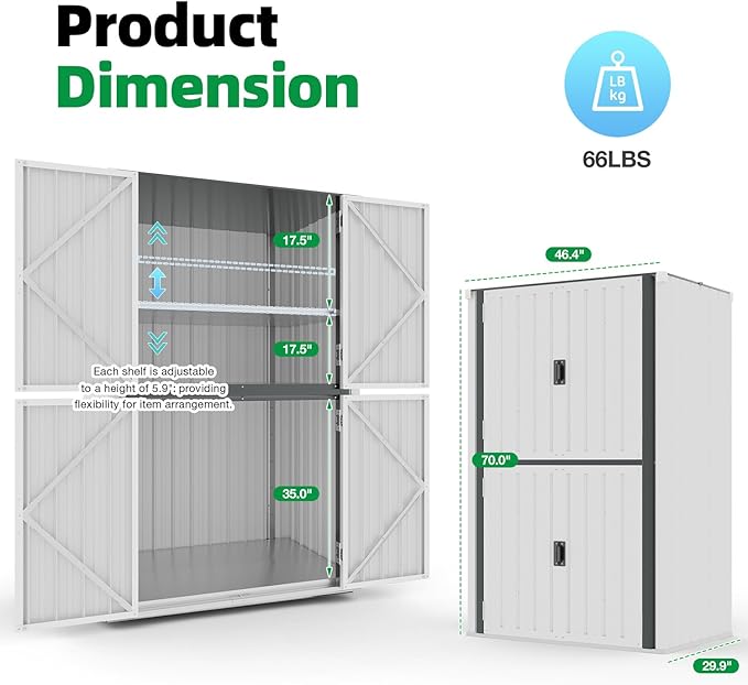 AECOJOY Outdoor Storage Cabinet, Outdoor Cabinets Waterproof with Shelves, Large Lockable Storage Cabinet Metal Vertical Storage Shed Tall Weatherproof Garden Sheds & Outdoor Storage White