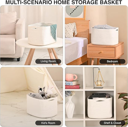 Woven Cotton Rope Storage Basket for Organizing, Cute Decorative Baskets for Gifts Empty, Organizer Bins for Dog Toy, Baby Laundry, 15“×11”×9.5“, Off White