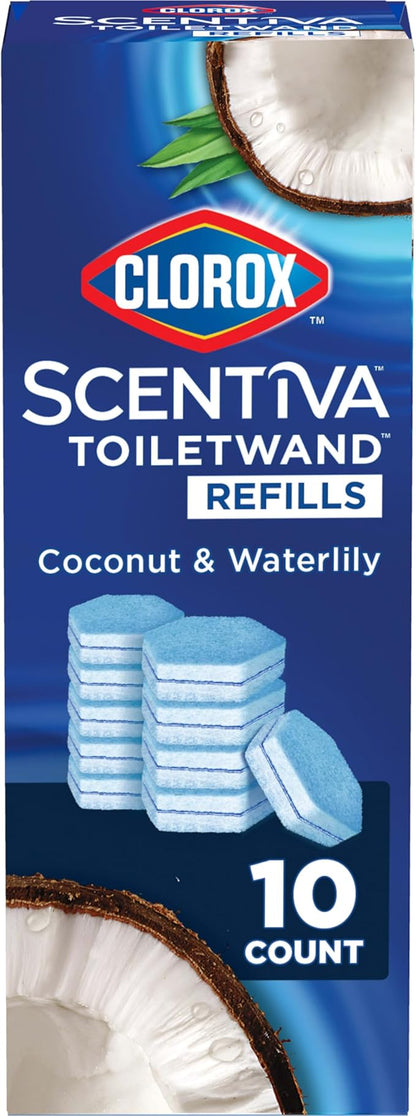 CLOROX Scentiva ToiletWand Toilet Cleaner Refills, Toilet brush, Coconut and Waterlily, 10 Count