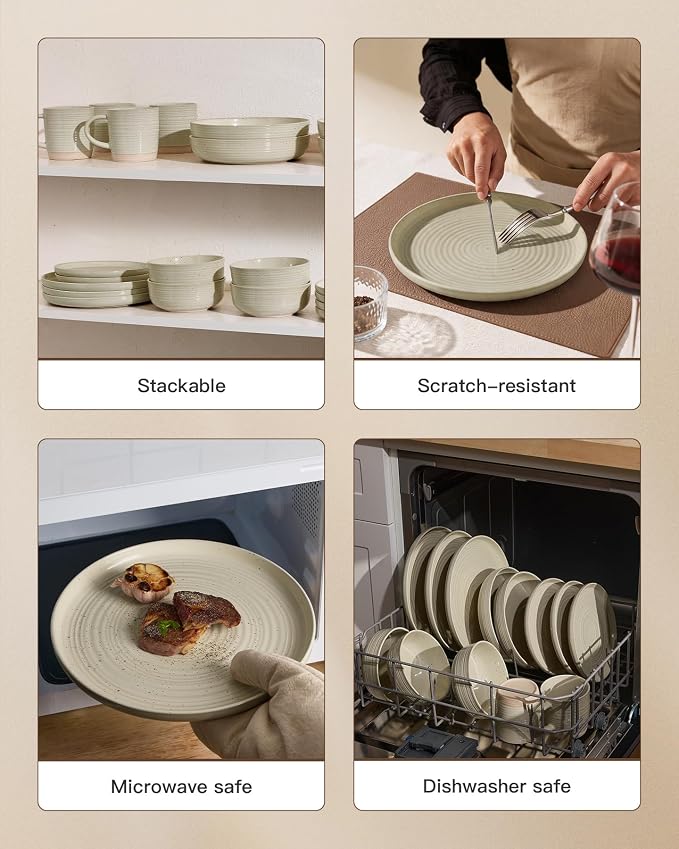 Stoneware Dinnerware Set with Pasta Bowls, Service