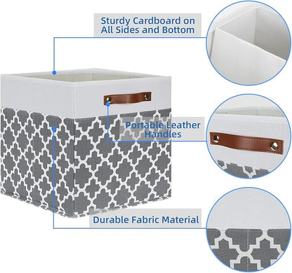 Temary Cube Storage Bins 13x13 Cubes Storage Bins for Shelf, 4 Pack Cube Storage Bins for Organizing Storage Basket with Handles(Grey Lattice)