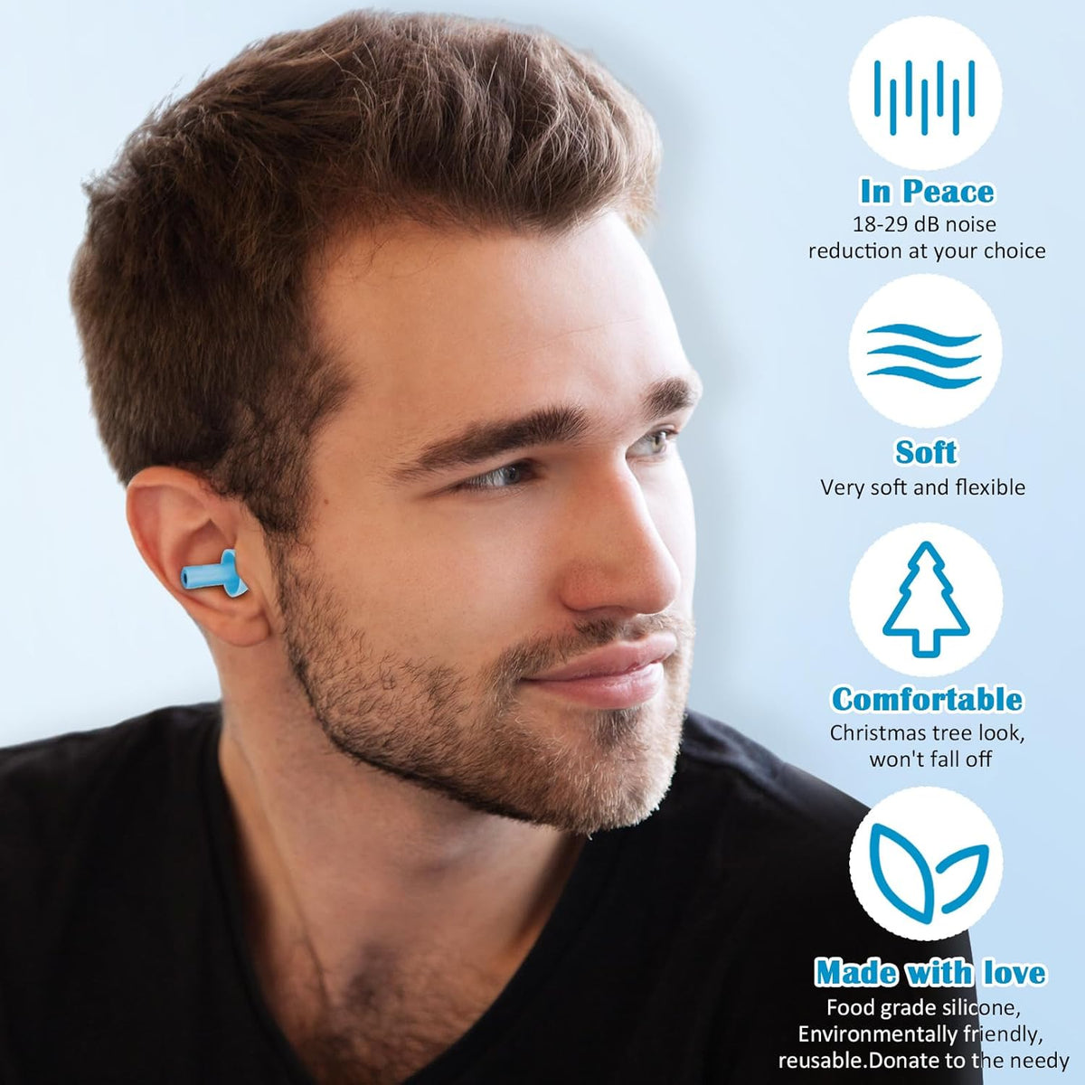 TrelaCo 100 Pairs Ear Plugs Bulk, NRR 29dB Reusable Silicone Ear Plugs with Plastic Cases Soft Foam for Sleeping Noise Cancelling for Concerts Shooting Swimming Noise Reduction(Light Blue)