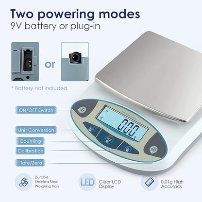 CGOLDENWALL High Precision Lab Digital Scale Analytical Electronic Balance Laboratory Lab Precision Scale Jewelry Scales Kitchen Precision Weighing Electronic Scales 0.01g Calibrated (5000g, 0.01g)