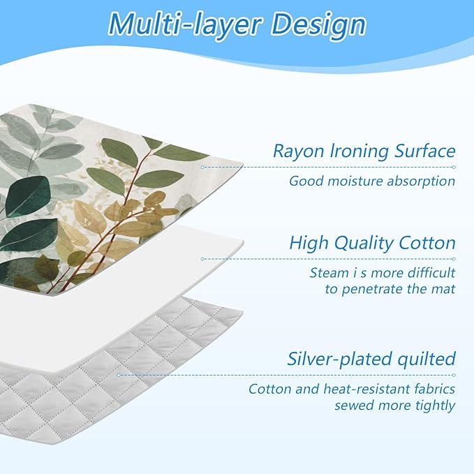 Ironing Mat Portable Ironing Pad Ironing Blanket for Table Top Heat Resistance Double-Side Using Travel Large 47.2 x 27.6 Inch Foldable Lightweight Beige Boho Style Leaves