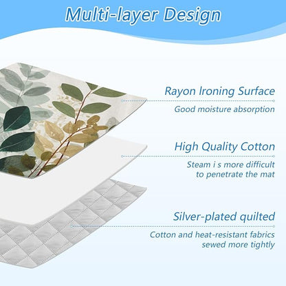 Ironing Mat Portable Ironing Pad Ironing Blanket for Table Top Heat Resistance Double-Side Using Travel Large 47.2 x 27.6 Inch Foldable Lightweight Beige Boho Style Leaves