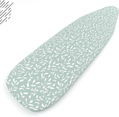 Encasa XO Ironing Board Cover and Pad 49"x18" - Thick 3mm Felt Padding, Drawstring Tightening & Lock, Easy Fit, Scorch & Stain Resistant, Fits Wide Ironing Board - Green Leaflet