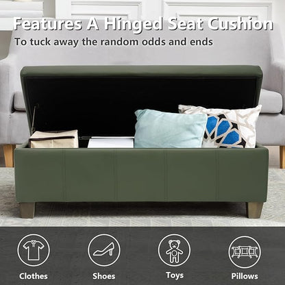 Teal Faux Leather Ottoman with Storage, Rectangular Extra Long Storage Bench for Bedroom and Living Room