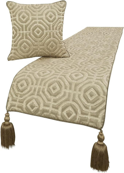 The HomeCentric King/Queen/Twin Beige Designer CA King 86"x18" Bed Runner Without Pillow Cover, Textured Bed Scarf on Silk Fabric - Hexagonal Norma