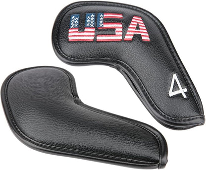Golf Builder Black Leather USA Golf Club Iron Wedge Head Covers Fit All Brands