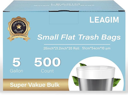 500 Count 5 Gallon Trash Bags, Strong Small Garbage Bags, Bathroom Trash Can Bin Liners, 4-6 Gallon Unscented White Wastebasket Liners for Kitchen Office Toilet and Bedroom
