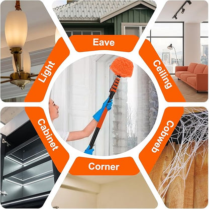 30FT Reach Cobweb Duster with Extension Pole, High Ceiling Long Duster with 5-24FT Telescoping Pole, Spider Web Brush for Indoor Outdoor Use