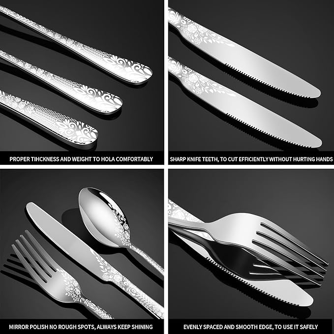 40 Piece Silverware Set, Stainless Steel Flatware Cutlery Set Service