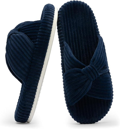 Chantomoo Slippers for Women Memory Foam House Bedroom Corduroy Bow Crossbands Slide Slipper Shoes Comfy Trendy Gift Slippers