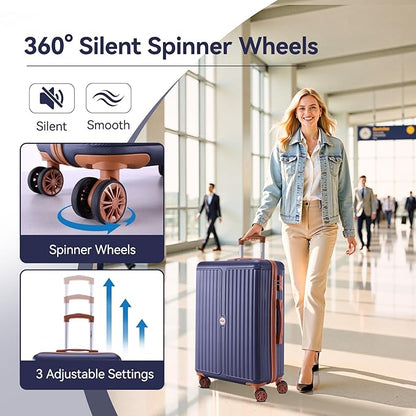 Hoteel 3 Piece Luggage Set with Spinner Wheels (4-YEAR WARRANTY), Carry on Luggage for Travel with TSA Lock, Hardshell ABS+PC Suitcase Set, 20" Suitcase + Expandable Duffel Bag+Cosmetic Bag(Dark Blue)